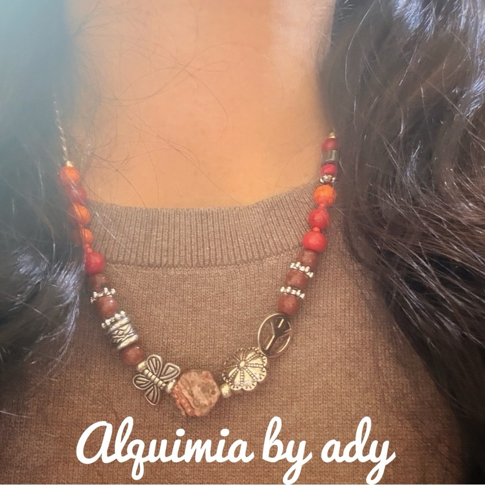 DOPAMINE +Vibrant Red jasper and Silver Necklace - Picture 2 of 8